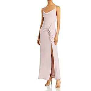 AQUA Backless Thigh Slit Ruffled Long Evening Gown Pink Size 6 Formal Dress